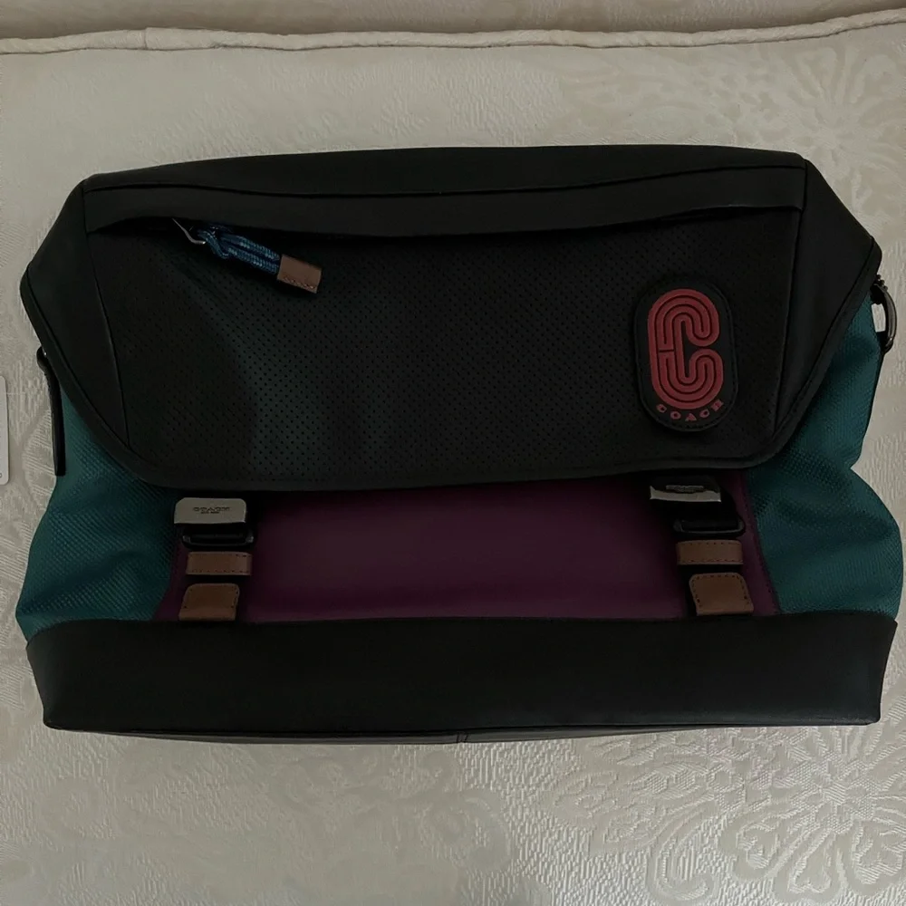 Coach black and purple messenger retro bag and sea green canvas. NWT